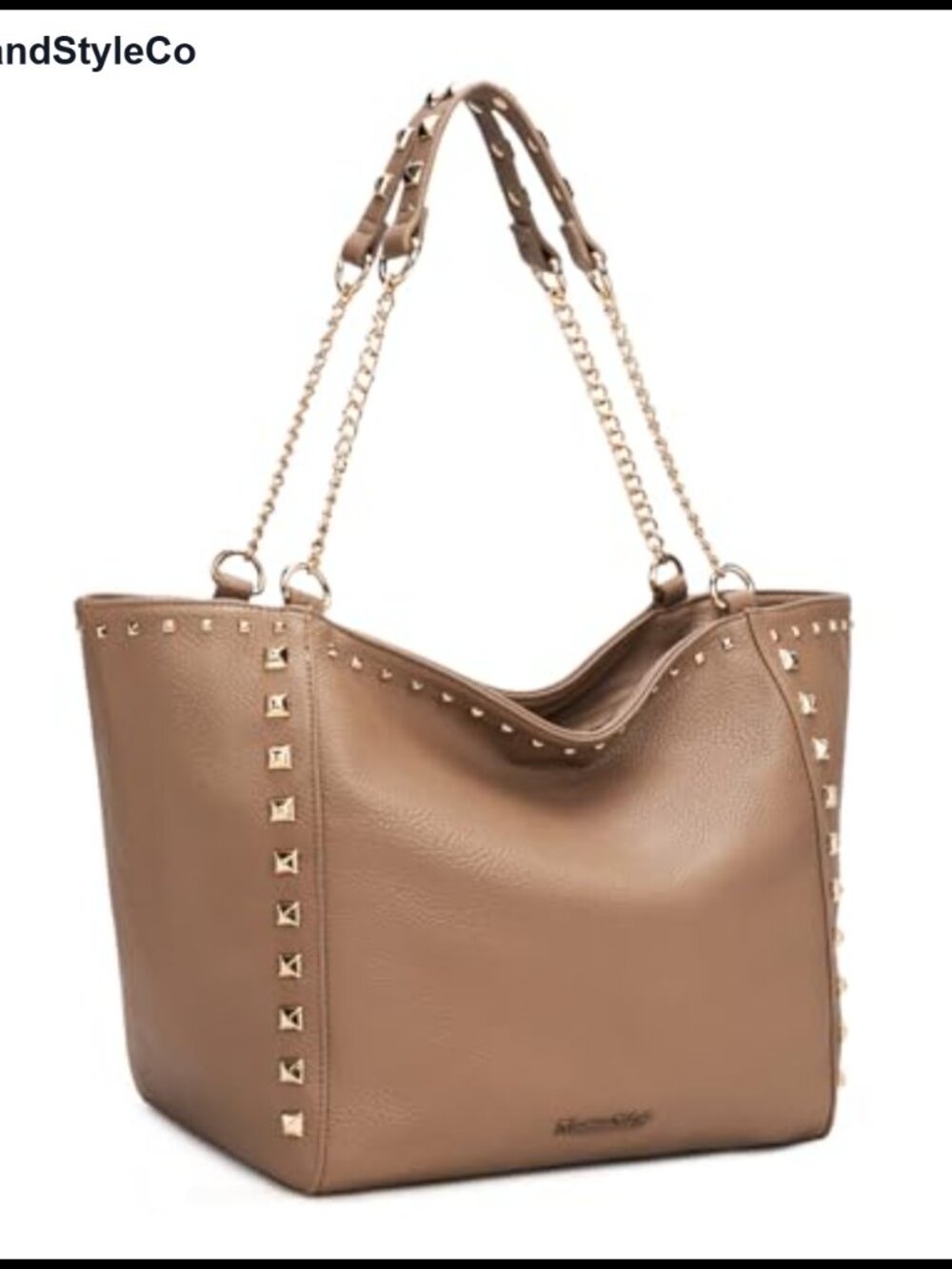 Oversized Vegan Leather Tote Bag with Chain Handle Studded Women's Shoulder